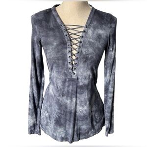 American Eagle Soft & Sexy Women's Blue Lace-Up Tie-Dye Long Sleeve Top/Shirt XS